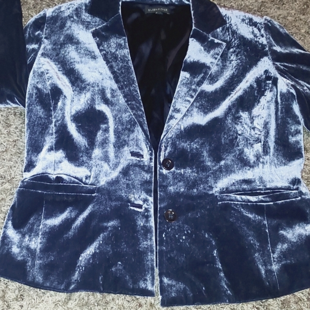 EILEEN FISHER dark grey blue velvet blazer